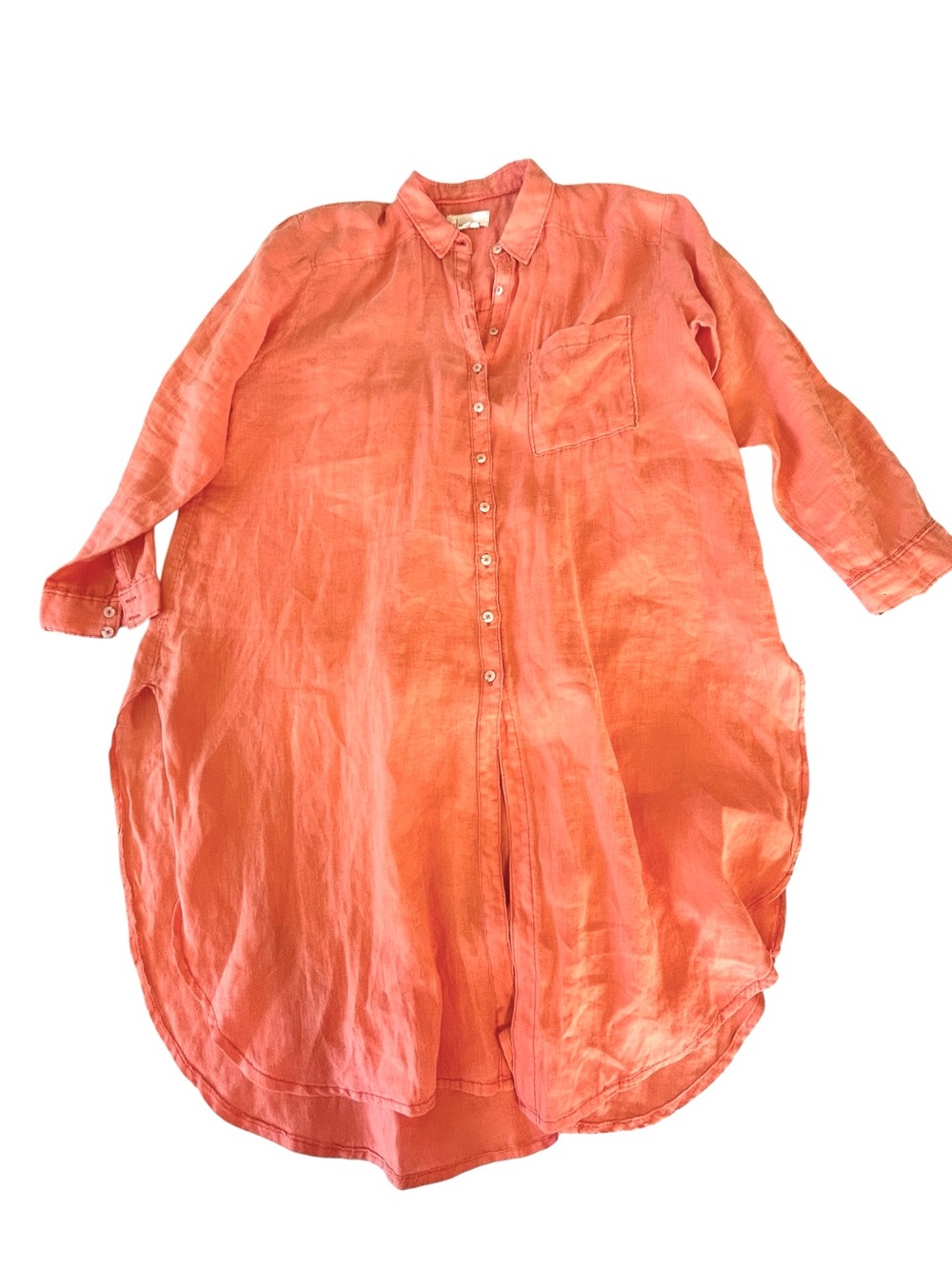 Anthropologie Button-down Linen Tunic Shirt Dress size L Coral Relaxed NWOT - Picture 7 of 13